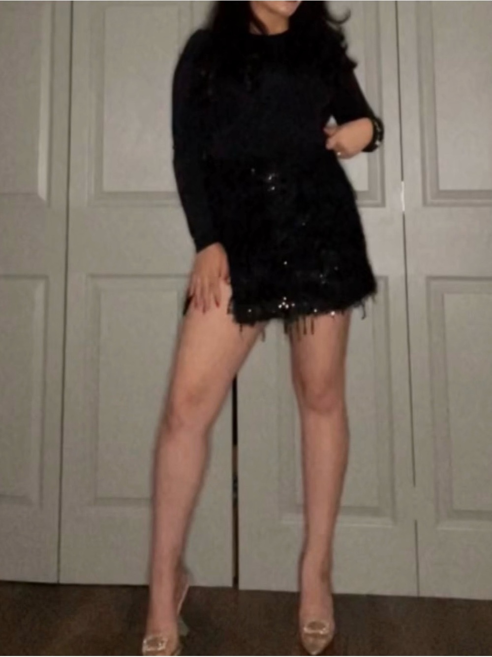 H&M Black Sequin Fringe Mini Dress
